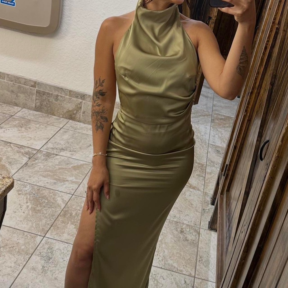 PrettyLittleThing Cream Satin Maxi Dress